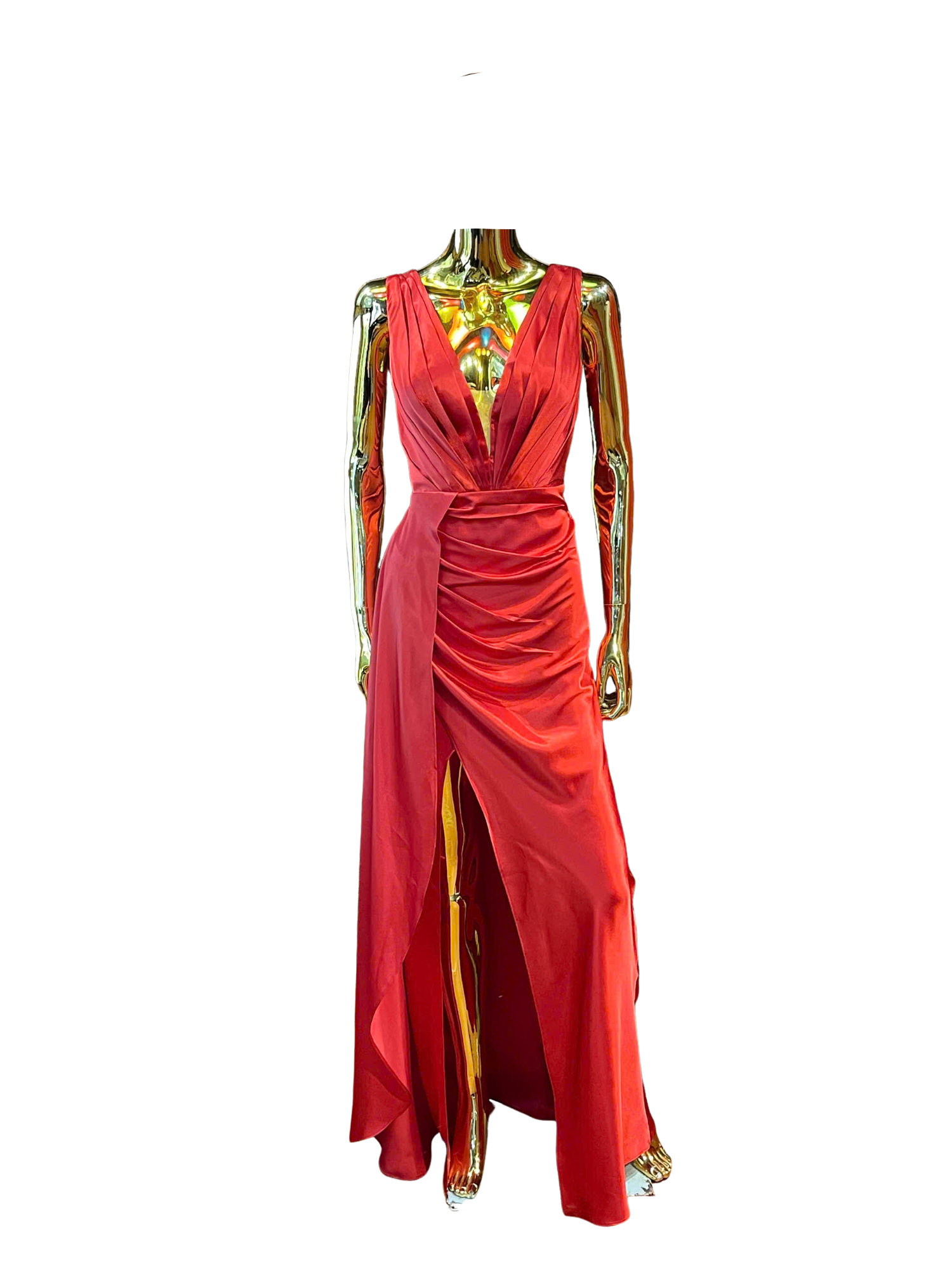 Deep V-neck Red Maxi Eveningwear Dres