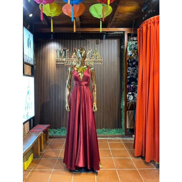 burgundy-satin-multi-purpose dress