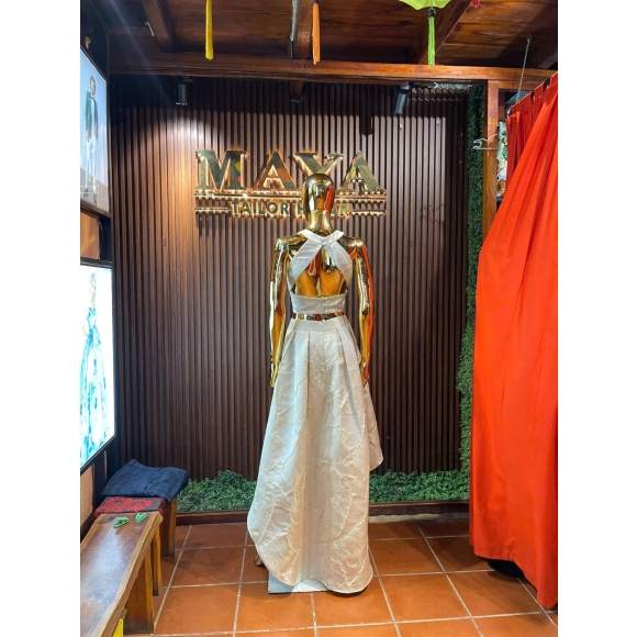 brocade white party dress