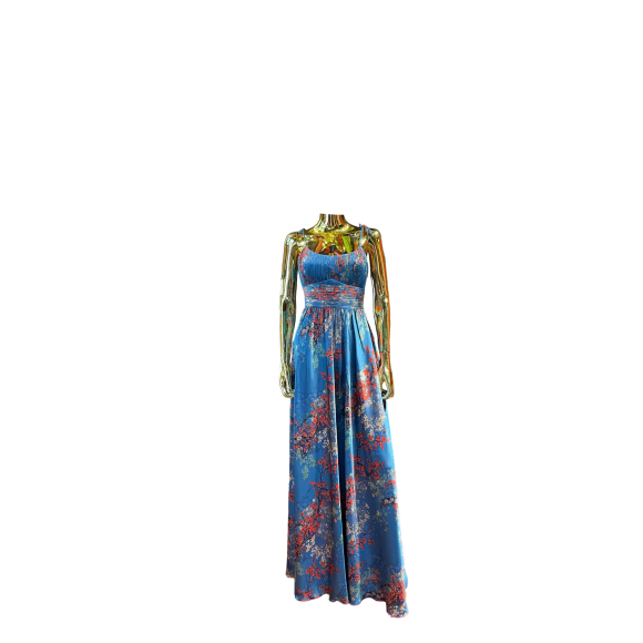 Halter dress with low neckline, orange-blue gradientt